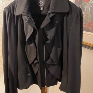 Filtre cropped zip front ruffle jacket black size medium